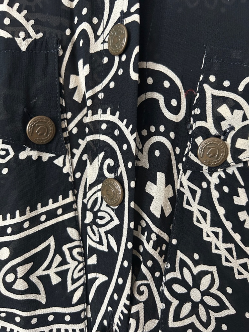 Moschino Black/Cream Paisley Button Front Long Sleeve Blouse Shirt Top *Size S* - Picture 5 of 6